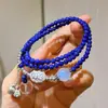 Pulseira de Prata Esterlina 925 com Design de Lápis-lazúli Natural de Alta Qualidade e Pedra da Lua, Pulseira com Múltiplos Círculos
