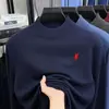 Tejido de Punto Grueso con Cuello Redondo para Hombre Otoño e Invierno Cálido para Mediana Edad Bordado de Caballo Media Cuello Alto Ropa Interior de Punto Ropa para Hombre