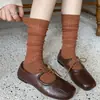 Youjiaxiu Calcetines para Mujer Otoño Invierno Nuevos Estilo Coreano Color Sólido Estilo Ins Calcetines Apilables Canalé 3D Hasta la Pantorrilla Calcetines de Algodón