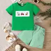 Ropa para Niños Verano Dibujos Animados Bordado Niños Camiseta de Manga Corta Pantalones Cortos Rayados Conjunto de Dos Piezas Traje Casual para Salir Bebé