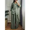 Sudeste Asiático Transfronterizo Primavera y Otoño Talla Grande Holgado Casual Lino Color Sólido Camisa Botón Moda Traje Deportivo