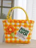 Bolsa de Plástico Tejida a Cuadros de Contraste Dopamina Colorida Accesorios de Flores Bolsa Cesta de Verduras Bolso Grande Tejido a Mano