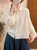 2026 Nueva Camisa de Algodón Bordada de Manga Larga Artística y Fresca para Mujer de Otoño, Diseño Elegante, Talla Grande Holgada, Transfronteriza