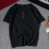 Camiseta de Verano de Algodón Lino de Manga Corta para Hombre Talla Grande Suelta de Media Manga Camiseta para Hombre Estilo Chino Marca de Moda Lino Cuello en V Top Ropa