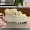 Zapatos Blancos Estilo Birkenstock de Suela Gruesa y Forro de Felpa, Nuevos Zapatos de Nieve de Invierno 2025 para Mujer, Mocasines de Algodón Peludo