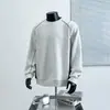 Moletom Minimalista Patchwork Cor Sólida Gola Redonda para Homem Outono Tendência Versátil Solto Pulôver para Casal