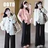 Outono/Inverno 2026 Estilo Coreano Casaco Suéter Engrossado para Gestante + Calça Modeladora para Gestante Conjunto de Duas Peças para Gestante