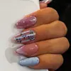 Manicure francesa estilo olho de gato fresca europeia e americana transfronteiriça, manicure longa em formato amêndoa, unhas postiças de bolinhas, pontas de unha atacado