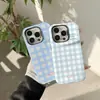 Capa Azul e Branca Xadrez Ins Adequada para Capa de Celular Iphone17 16Pro Película Duas em Uma Apple 13 Anti-Queda 14 Capa