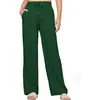 2026 Nuevos Pantalones Casuales de Pierna Recta de Algodón y Lino de Cintura Alta para Mujer, Holgados de Pierna Ancha, Color Negro