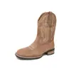 Botas Altas Transfronterizas, Nuevas Botas Vaqueras Occidentales, Botas de Caballero Bordadas Étnicas, Botas de Cuero Slip-On de Talla Grande Europeas y Americanas para Hombre