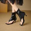 Sandalias de Tira para Mujer con Punta Cuadrada, Elegantes Sandalias Chanclas de Tacón Alto, Botines de Verano 2026 con Punta Abierta, Corte y Cierre de Cremallera Trasera, Tacones Delgados