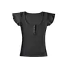 Camiseta feminina estilo coreano, gola U, manga curta, nova para o verão, design chique, acinturada, corte justo, cropped, top super bonito