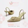 Sandalias de Tacón Alto Puntiagudas de Terciopelo Verde, de Moda y Lujosas, con Hebilla Ovalada y Correa Trasera, Tacones Altos para Mujer, Nuevas Llegadas de Primavera