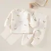 Conjunto de ropa interior sin costuras para bebé para otoño e invierno, tops y pantalones térmicos para bebé, pijamas de algodón puro de cintura alta protectores de barriga para niños y niñas, ropa para el hogar
