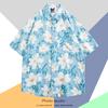 Camisa de Manga Corta Estilo Hong Kong Vintage Retro Pintura al Óleo para Hombre Tendencia Costera Camisa Floral Holgada para Pareja Guapa Chaqueta