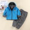 Traje de lana de otoño e invierno para niños, abrigo y pantalones para niños y niñas grandes, ropa exterior gruesa con capucha de primavera, conjunto de dos piezas