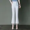8150 Pantalones Acampanados Verano Ocho Puntos Blanco Ropa Exterior Leggings Encaje Encaje Pantalones para Mujeres de Mediana Edad Pantalones de Micro-estiramiento de Nueve Puntos
