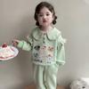 Conjunto de Encaje de Dibujos Animados para Niña, Estilo Primavera y Otoño, Moda Coreana, Sudadera de Moda para Niña, Elegante Conjunto de Dos Piezas, Atuendo de Primavera para Niños