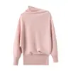 35 Caxemira 2026 Outono Novo Feminino Irregular Assimétrico Ombro Base Camiseta Doce Estilo Cor Sólida Assimétrico Ombro Suéter Quente