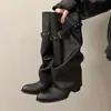 Botas de Tacón Grueso Negras Melard Retro de Caña Alta para Mujer, Nuevas Otoño-Verano 2026 Puntiagudas Largas Estilo Caballero