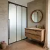 Mampara de Baño Recta Estilo Nórdico para Separación Seca y Húmeda, Pantalla de Ducha con Marco de Acero Inoxidable y Proyecto de Mampara de Baño de Vidrio