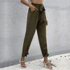 Bai Fen Zhi Yi Comercio Transfronterizo de Amazon Cordones Estilo Europeo y Americano Color Sólido Pantalones de Lápiz Acortados de Cintura Alta Adelgazantes