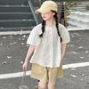 Conjunto de Verão para Meninas 2025 Novo Estilo Roupas Infantis Camisa de Bolinhas de Verão Shorts de Renda Conjunto de Duas Peças