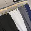 Calças Retas de Nove Pontos Masculinas de Primavera Slim-fit Masculinas Britânicas Sem Passar Design de Cintura Elástica Calças com Botão Interno e Externo