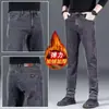 Jeans Rectos Cómodos para Hombre de Estilo Nuevo con Forro de Polar de Invierno Moda de Gama Alta Elásticos Ajustados Jeans de Negocios para Hombre