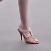 Desfile de Moda Primavera 2026 Estilo Nuevo Sandalias de Media Punta de Tacón Alto con Pedrería en Forma de Serpiente de Punta Abierta para Uso en Exteriores, Sandalias Elegantes de Malla con Punta Puntiaguda Negras