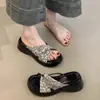 Sandalias Chuyuji de Suela Gruesa Pequeñas 2026 Verano Estilo Francés Lazo Retro Punta Abierta Chanclas de Vacaciones