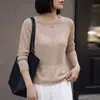 Tricô de Manga Longa Liso com Lantejoulas e Recortes Tencel Linho Fio Único Pronto para Vestir Gola Redonda para Mulheres Outono/Inverno 2026 Novo