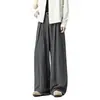 Pantalones Largos Casuales de Lino Plisado de Color Sólido Estilo Japonés para Hombre, Marca de Tendencia Primavera 2026, Holgados, Caídos, Pierna Ancha