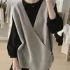 Cárdigan de punto con cuello en V estilo japonés para mujer, nuevo diseño de primavera/otoño, corte holgado, efecto adelgazante, top tipo chaleco simple y casual