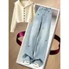 Jeans Rectos de Moda Bordados con Carpas para Mujer 2026 Nuevos Pantalones de Tiro Alto Holgados Adelgazantes de Pierna Ancha hasta el Suelo para Figuras Petites