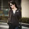 Suéter de Lana Fina 100% Estilo Wen Qi con Cuello de Tijera para Mujer con Diseño de Múltiples Botones Tejido 12g Otoño e Invierno Delgado Retro
