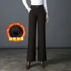 8113 calça pantalona de veludo cotelê com forro de fleece calça para mulheres de meia-idade calça de perna larga para mães calça de algodão europeu listrada listra fina plus size