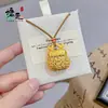 Tienda de Oro Mismo Estilo Oro Arena Filigrana Hueca Bolsa de la Suerte Colgante Collar con Diamante Carácter de la Suerte Bolsa de Dinero Cadena para Clavícula para Regalo de Mujer