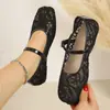 Zapatos de Verano 2025 para Mujer Estilo Hada Zapatos de Salón Malla de Encaje Zapatos de Lona Boca Baja Suela Plana Suave Transpirables Sandalias de Punta Cerrada