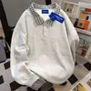 Sudadera de Rejilla con Costuras a Cuadros de Dos Piezas Falsas para Otoño e Invierno 2025, Camisa Suelta Simple de Cuello Polo Estilo Preppy para Mujer