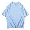 Camiseta de Algodão Puro 180g com Gola Redonda, Ombro Caído Pequeno, Corte Solto, Cor Doce e Logo Estampado para Jovens Homens e Mulheres