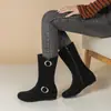 Hebilla de cinturón cruzada casual de comercio exterior 3343 botas de caña media tacón de plataforma nuevo 2024 talla botines gamuza negro