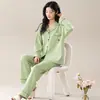 Pijama feminino primavera e outono com bojo algodão manga longa 2024 novo ladies pode usar roupa de casa conjunto atacado