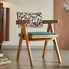 Silla de Comedor de Madera Maciza para el Hogar, Silla Chandigarh Estilo Mediados de Siglo, Silla con Reposabrazos Suaves Estilo Wabi-Sabi, Silla de Ratán para Ocio