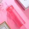 Copo Plástico de Camada Dupla Copo Criativo Transparente com Canudo Copo de Verão com Canudo Copo de Água Esportivo Copo de Presente Pode ser Atacado