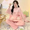 Pijama para Mujer Primavera y Otoño Nuevo Estilo Manga Larga Delgado Talla Grande Lindo Dibujo Animado Conjunto de Dos Piezas Casual Ropa para el Hogar Se Puede Usar Afuera