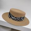 Sombrero de Paja de Ala Ancha con Cinta Estampada Estilo Moda Nacional Sombrilla Hecha a Mano y Sombrero Protector Solar Moda Femenina Elegante de Ala Ancha Combinable Sombrero de Copa