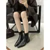 Botines Cortos de Diseño Simple Estilo Coreano con Punta Cuadrada y Tacón Grueso con Cremallera Trasera para Mujer Ropa Exterior de Otoño e Invierno Moda para Ir al Trabajo Versátiles Delgados