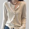 Cárdigan de Punto Rayado Nuevo de Primavera y Otoño para Mujer, Top Nicho Transfronterizo, Suéter Delgado de Manga Larga con Cuello Redondo a la Moda